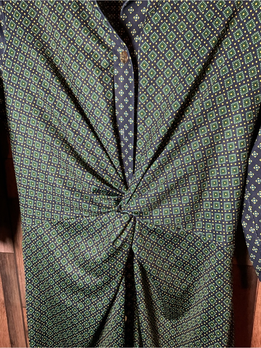 Gretchen Scott Twist & Shout Dress Blue Green Geometric Knit Jersey Midi Medium - Picture 2 of 3